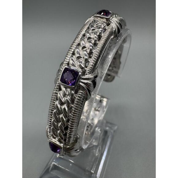 Judith Ripka 925 Sterling Silver Amethyst Gems Hinged Cuff...